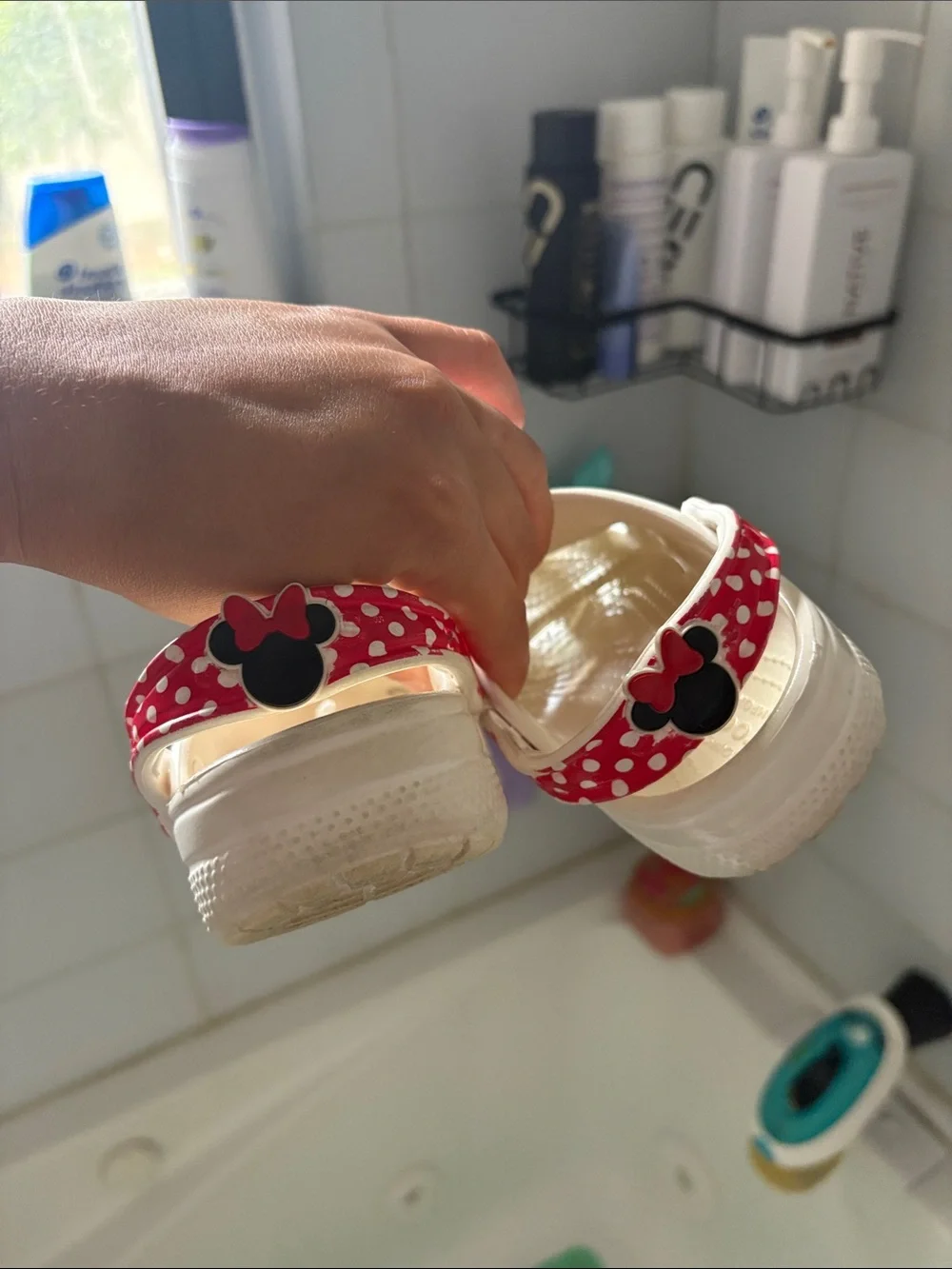 CROCS Kids White Clogs with Red Polka Dot Bow Accent